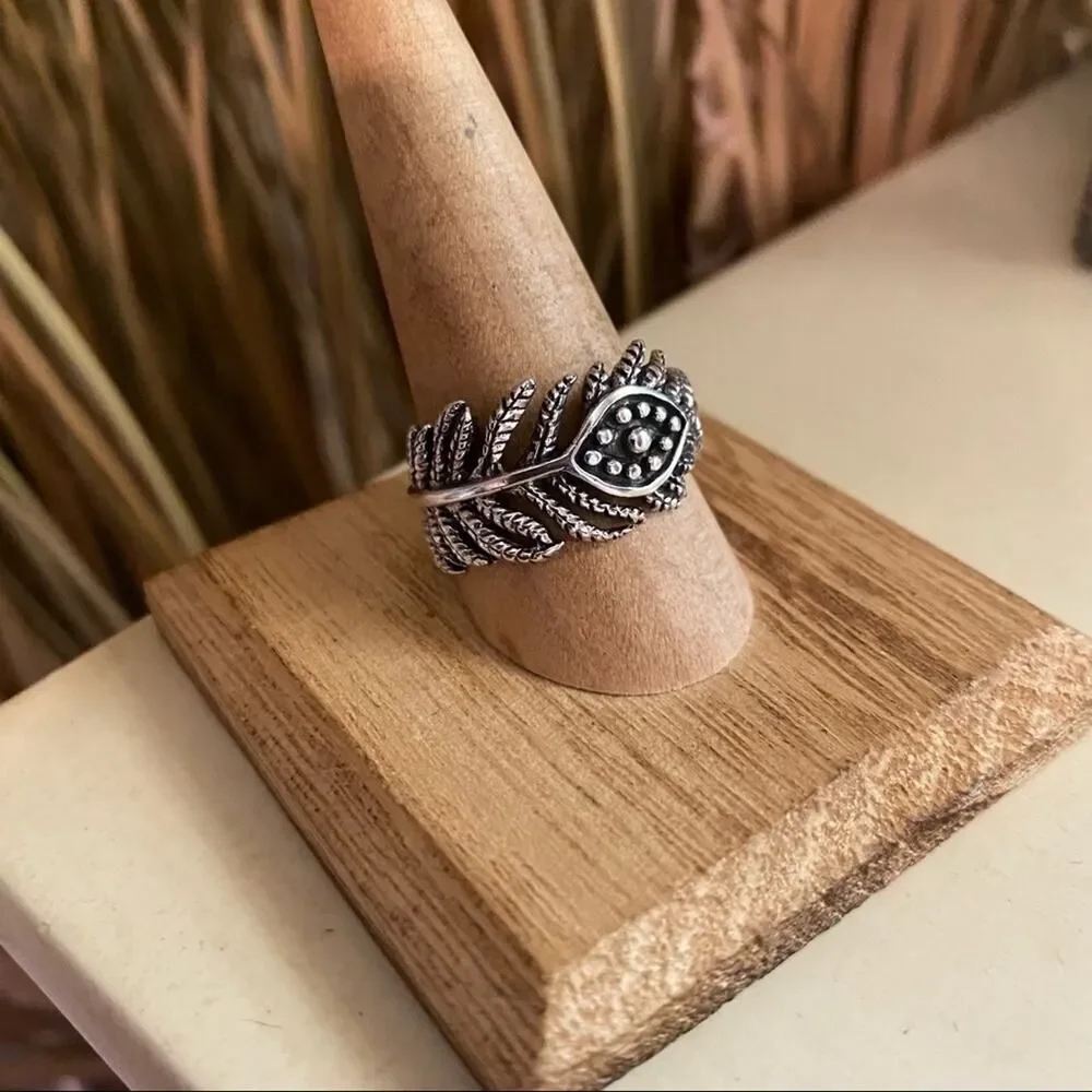 Evil Eye Leaves Boho Sterling Silver Ring
